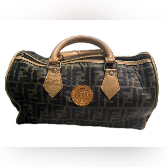 Fendi Handbags - Vintage Fendi Zucca Black and Tan Bowling/Boston Bag